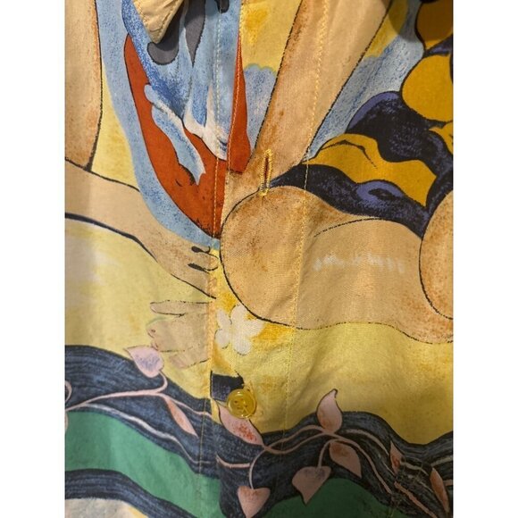 AS IS Silk Club Mens Graphic Shirt Polynesian Inspired Fabric Project Repurpose - Picture 9 of 14